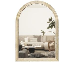 HOMCOM Arched Wall Mirror with Grooved Edge, Modern Wall-Mounted Mirror for Living Room, Entryway, Bedroom, Hallway, 50 x 2 x 70 cm, Beige