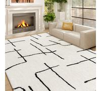 HOMCOM Modern Fluffy Area Rug, Geometric Pattern Washable Rug, Soft High Pile Floor Carpet for Living Room, Bedroom, Dining Room, Home Office, 170 x 120 cm, Cream