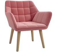 HOMCOM Armchair Accent Chair, Vanity Chair with Wide Arms, Slanted Back, Padding, Metal Frame, Wooden Legs, Home Bedroom Furniture Seating, Pink