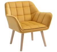 HOMCOM Armchair Accent Chair Wide Arms Slanted Back Padding Iron Frame Wooden Legs Home Bedroom Furniture Seating Yellow