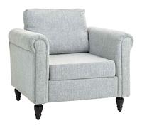 HOMCOM Armchair, Upholstered Accent Chair, Occasional Fireside Chair with Back Pillow and Rubber Wood Legs, Single Sofa for Living Room, Reading Room Light Grey