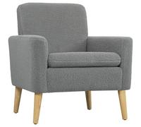 HOMCOM Modern Accent Chair with Wood Legs, Wide Seat, Teddy Armchair, Grey