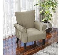 HOMCOM Armchair, Upholstered Modern Accent Chair With Wood Legs, Beige