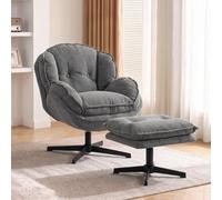 Homcom Armchair W/ Footstool, 360-Degree Swivel Accent Chair, Grey
