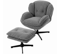 Armchair with Adjustable Footstool, 360° Swivel Chenille Accent Chair