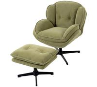 HOMCOM Armchair with Adjustable Footstool, 360° Swivel Accent Chair in Green HOMCOM Green Armchair