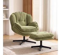 Homcom Armchair With Footstool, 360-Degree Swivel Accent Chair, Green