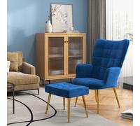HOMCOM Armchair With Footstool Button Tufted Accent Chair With Steel Legs Dark Blue, Blue