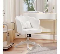 HOMCOM Computer Desk Chair, Armless Makeup Vanity Chair with Shell Back, Bow Pillow, Height Adjustable, Swivel Wheels for Home, Bedroom, White White