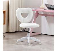 Homcom Armless Heart Desk Chair, Makeup Vanity Chair For Home, White