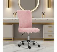 HOMCOM Armless Makeup Vanity Chair, Swivel Computer Chair, Pink - Pink