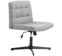 HOMCOM Armless Office Chair, Cross Legged Linen Computer Desk Vanity Chair with Wide Seat, Rocking Function, Grey