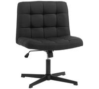 HOMCOM Armless Office Chair, Cross Legged Linen Computer Desk Vanity Chair with Wide Seat, Rocking Function, Black