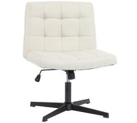 HOMCOM Armless Office Chair, Cross Legged Linen Computer Desk Vanity Chair with Wide Seat, Rocking Function, Beige