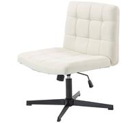 HOMCOM Armless Office Chair, Cross Legged Linen Computer Desk Vanity Chair with Wide Seat, Rocking Function, Beige