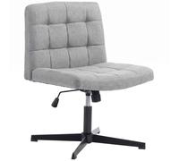 HOMCOM Armless Office Chair, Cross Legged Linen Computer Desk Vanity Chair with Wide Seat, Rocking Function, Grey