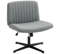HOMCOM Armless Office Chair No Wheels, Linen Fabric Criss Cross Legged Desk Chair with Wide Seat, Thick Padding, Tilt Function, Height Adjustable Swivel Computer Seat for Home, Grey