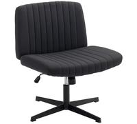 HOMCOM Armless Office Chair No Wheels, Linen Fabric Criss Cross Legged Desk Chair with Wide Seat, Thick Padding, Tilt Function, Height Adjustable Swivel Computer Seat for Home, Black
