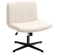 HOMCOM Armless Office Chair No Wheels, Linen Fabric Criss Cross Legged Desk Chair with Wide Seat, Thick Padding, Tilt Function, Height Adjustable Swivel Computer Seat for Home, Cream