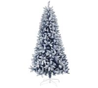 HOMCOM 6 Foot Artificial Blue Snow Flocked Christmas Tree With Hinged Branches | TJ Hughes