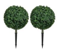 HOMCOM Artificial Boxwood Trees w/ Ground Stake, Set of 2 Ball Shaped Topiary Trees for Home Office & Living Room, UV Resistant