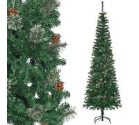 HOMCOM Artificial Christmas Tree 195 cm 556 Branches with 27 Pine Cones + Stand Folding Stand Green
