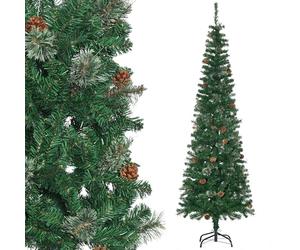 HOMCOM Artificial Christmas Tree 195 cm 556 Branches with 27 Pine Cones + Stand Folding Stand Green
