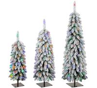 HOMCOM Artificial Christmas Tree Set of 3, Snowy Pre-Lit Christmas Tree with PVC Branch Tips, 90/120/150 cm, Green White
