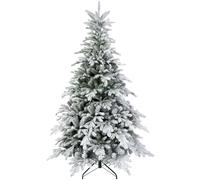 HOMCOM 6ft Bushy Snow-Flocked Artificial Christmas Tree with LED Lights - Green and White, Green
