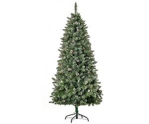 HOMCOM Artificial Christmas Tree with Snowy Look 180H cm 50 Pine Cones 718 Branches Thorns Imitation Nordmann High Realism
