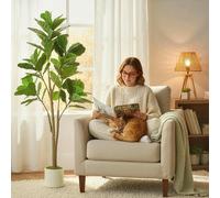 HOMCOM Artificial Fiddle Leaf Fig Tree, Realistic Fake Plant, Green - 65L x 50W x 150H cm