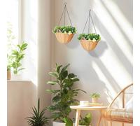 HOMCOM Artificial Flowers in Basket Set of 2 with PE Leaves and 18 Flowers, Green