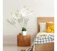 HOMCOM Artificial Flowers Potted White Orchid Plant for Table Home Decor