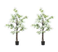 HOMCOM Artificial Honeysuckle Plants in Pot, Faux Flowers with Curved Boots, Indoor Outdoor Decor, 15x15x150cm, Set of 2, White