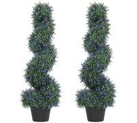 HOMCOM Artificial Lavender Topiary Tree Set of 2, UV Resistant Fake Plants in Pot for Indoor Outdoor Decor, 90 cm, Purple