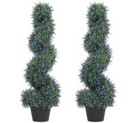 HOMCOM Artificial Lavender Topiary Tree Spiral in Pot Set of 2 90cm Purple | 315 Leaves, 315 Flowers, Artificial Trees, Fake Plants, Indoor Outdoor Decor