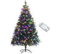 Homcom Artificial Led Christmas Tree With Metal Base, Hinged Branches In Green Green