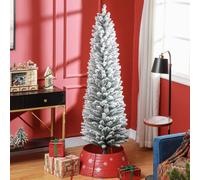 HOMCOM 6 Foot Artificial Pencil Christmas Tree With Snow Flocked Tips, Green, Green