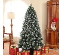 HOMCOM 5ft Artificial Pine Christmas Tree with 489 Branch Tips and Steel Base, Realistic Hinged Tree with Pinecones, Holiday Décor for Home Office, Green