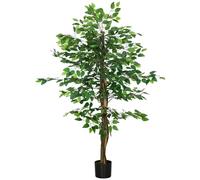 HOMCOM Artificial Plant Artificial Tree Ficus Height 1.5 m Trunk Branches Liana Lichen Leaves Large Realism Pot Included, Indoor, Green