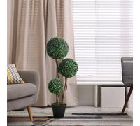 HOMCOM Decorative Artificial Tree Boxwood Ball Topiary Tree in Pot, Fake Plant for Home Indoor Outdoor Decor, 90 cm, Dark Green