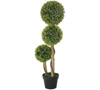 HOMCOM Potted Artificial Boxwood Ball Topiary Trees, 90cm - Indoor/Outdoor, Cement-Filled Weighted Pot, 3 Ball Bushes, Model 830-705V00YG