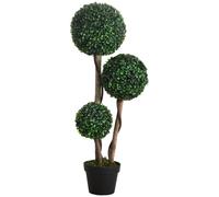 HOMCOM Decorative Artificial Tree Boxwood Ball Topiary Tree in Pot Fake Plant for Home Indoor Outdoor Decor, 90 cm, Dark Green