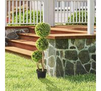 HOMCOM Artificial Plant Boxwood Ball Topiary Tree Indoor Outdoor - Green - 90 - 1