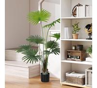 HOMCOM 145cm Artificial Palm Tree, Decorative Artificial Plant with Lifelike PEVA Leaves and Coconut Coir, Fake Tree with Plastic Pot and Flocking for Home Office Decor, Green