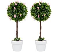 HOMCOM Artificial Plants Ball Trees Lavender Flowers Set of 2 60cm Pink