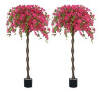 HOMCOM Artificial Plants Murraya, 120 cm Artificial Blossom, Fake Plants in Pot, Large Red Artificial Tree with Flowers for Home House Office Garden Decoration (2 Pack)