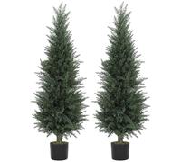 HOMCOM Artificial Plants Outdoor, 120 cm Fake Cypress Tree with Plastic Pots, UV-Resistant Faux Plants for Garden Front Porch Decoration, 2 Pack