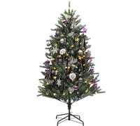 Homcom Artificial Prelit Christmas Tree W/ Led Lights, Purple Ornaments In Green Green