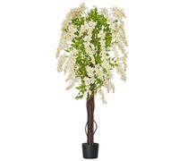 HOMCOM Artificial Realistic White Wisteria Tree Faux Plant for Indoor Décor
